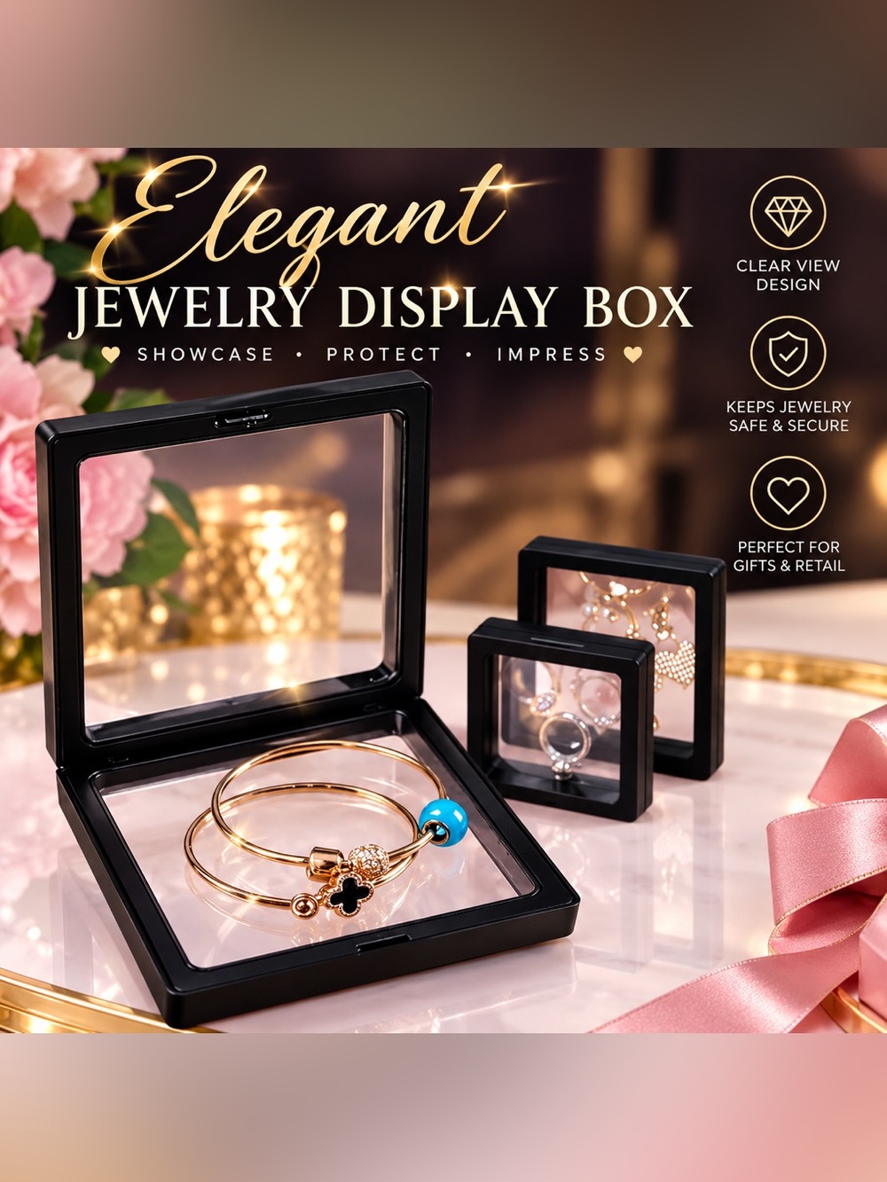 10 Elegant Black Display Boxes with Clear Windows for Jewelry, Crafts, Gifts